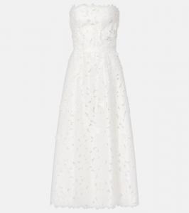 Норина сатиновое кружевное коктейльное платье Costarellos, Off-White