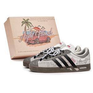 Adidas Кроссовки для скейтбординга VL COURT 2.0 Lively Island, цвет Box, серые, ночные, износостойкие, низкие, унисекс, светло-коричневый