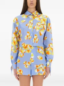 Рубашка с принтом и завязками на рукавах Moschino Jeans, синий