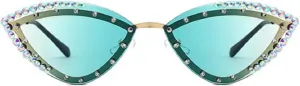 Солнцезащитные очки Melrose Trendy Bling с овальными линзами и стразами для женщин, сверкающие бриллиантами, в стиле диско 90-х, модель 2070, Green