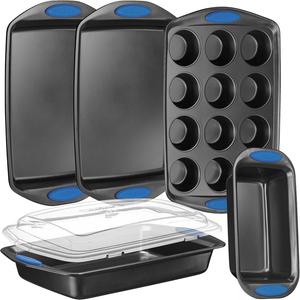 Набор форм для выпечки NutriChef из углеродистой стали с силиконовыми ручками, 5 предметов, серый