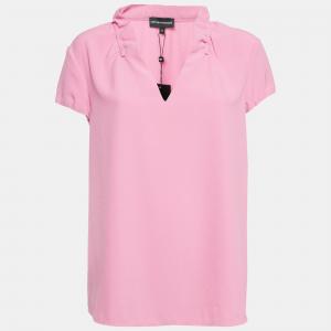 Футболка с коротким рукавом из эластичного крепа розового цвета от Emporio Armani