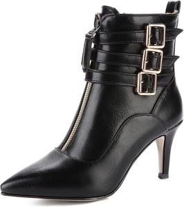 Женские ботильоны на каблуке-стилет SHEMEE с заостренным носком, молнией, ремешком с пряжкой, декором, подходят к платьям и джинсам, Black 2