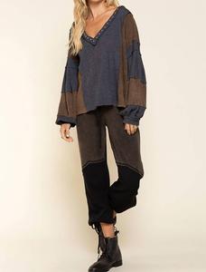 Топ с рукавами-фонариками Stud Detail в цвете угольный POL, Charcoal