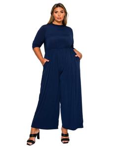 Женский летний комбинезон больших размеров с широкими штанинами и карманами L I V D, Navy