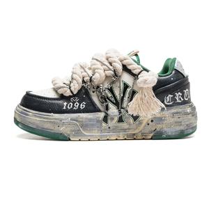 Массивные противоскользящие износостойкие низкие кеды для скейтбординга унисекс бело-зеленые MLB