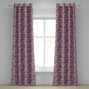 Шторы ABAKUHAUS с кошачьими люверсами, милый рисунок в виде кавайного кота, улыбающегося, подмигивающего, ликующего талисмана, забавные, декоративные, двухпанельные, 280 см x 245 см, розово-бежевый, сиреневый