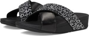 Сандалии FitFlop Women's Lulu Crystal-Mix Metallic Cross Slides, All Black