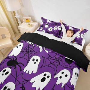 Erosebridal Комплект постельного белья Gothic Spooky Halloween с принтом паутины и привидений для детей, Purple Black White