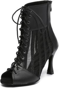 Женские танцевальные ботинки до щиколотки для бальных танцев с сеткой и шнуровкой, латинские танцевальные туфли LITNERMIA, Al572/Dark Brown 8.5Cm Heel