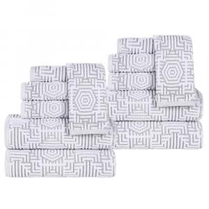 Набор хлопковых жаккардовых плюшевых полотенец SUPERIOR из 12 предметов с геометрическим рисунком, цвет Platinum
