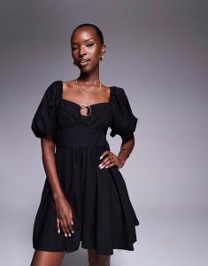 Мини-платье River Island с отделкой из поплина черного цвета