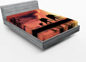 Простыня на резинке ABAKUHAUS Слон, силуэты слонов на реке, Африка, приключения животных, пейзаж, 150 x 190 см, цвет: темно-коралловый, коричневый Abakuhaus