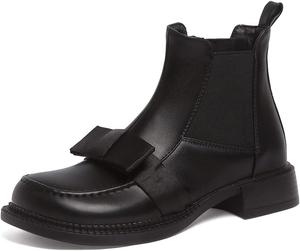 Женские модные ботильоны Chelsea с бантом, круглый носок, эластичный низкий каблук, вестерн стиль, короткие сапожки JOEUSTY, Black