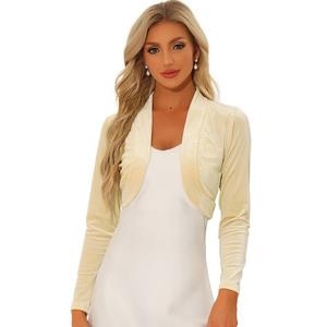 Женское бархатное укороченное болеро с длинными рукавами и открытым передом ALLEGRA K, цвет Apricot