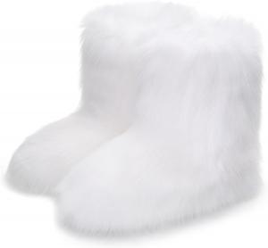 Женские сапоги ZVC из искусственного меха, уютные снежные сапоги, теплые пушистые зимние ботинки, мягкие сапоги до середины голени, для улицы и дома, на плоской подошве, White