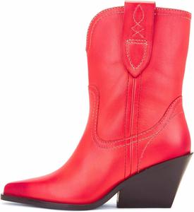 Женские ковбойские сапоги keleimusi с контрастным дизайном, пушистые, средней высоты, с искусственным мехом, западного стиля, на короткой носке, без шнуровки, Red