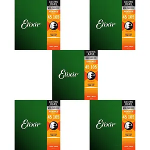 Струны для электрогитары Elixir 14077 Nanoweb для бас-гитары - .045-.105 легкие/средние для длинного мензурного масштаба (упаковка из 5 шт.)