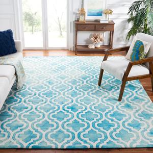 Ковер SAFAVIEH, 244 x 305 см, - коллекция Dip Dye - большой - Turquoise & Ivory, ручной работы из шерсти, марокканский акварельный дизайн, идеально для гостиной, спальни, офиса, столовой (DDY537D)