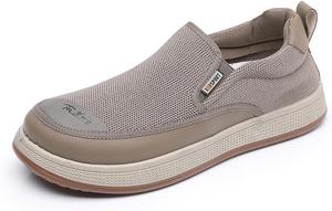 Мужские кроссовки без шнурков, дышащие и удобные, мягкая подошва, легкая обувь для ходьбы, нескользящие повседневные спортивные туфли с круглым носком Qacksv, хаки