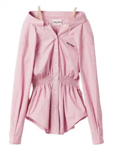 Мини-платье с полосками и эластичным поясом Miu Miu, розовый