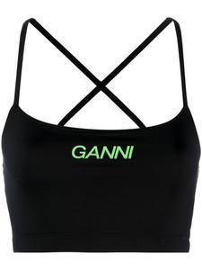 Укороченный топ с логотипом GANNI, черный