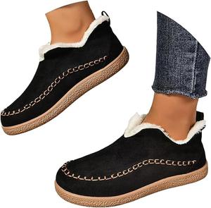 Женские зимние ботинки Удобные зимние ботинки с меховой подкладкой Теплые слипоны на голенище Комфортные прогулочные лоферы 2025 Generic, Black