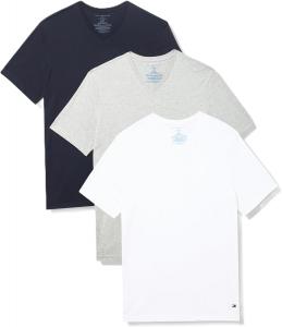 Комплект из 3 классических мужских хлопковых маек Tommy Hilfiger с V-образным вырезом, White, Grey Heather, Navy
