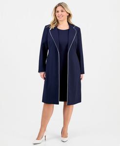 Жакет большого размера с открытой передней частью и платье-футляр с круглым вырезом Le Suit, Midnight Navy/van. Ice