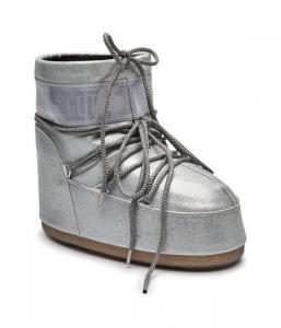 Ботинки женские зимние Moon Boot дутики низкие, серебряный