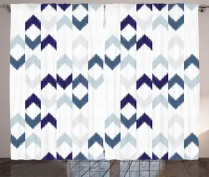 Шторы ABAKUHAUS в этническом деревенском стиле, узор "Икат" и зигзаг, универсальные ленточные шторы для гостиной с петлями и крючками, 280 x 225 см, сине-серо-фиолетово-белый Abakuhaus