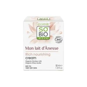 Бархатистый питательный крем для лица с ослиным молоком, 50 мл So'Bio Etic