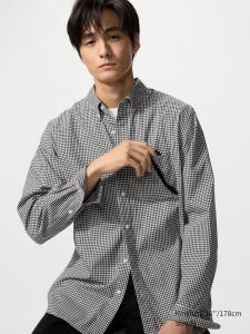 Рубашка regular fit из поплина, button-down (клетка) Uniqlo, 09 black