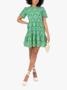 Вышитое платье мини с ярусами Lovedrobe, Green/ White