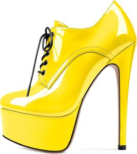Женские ботильоны SAMMITOP с круглым носком, на шнуровке, с платформой и высокими каблуками, для вечеринок и платьев, Yellow