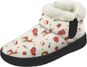 Женские зимние ботинки на низком каблуке, водонепроницаемые, легкие, теплые, с плюшевой отделкой, противоскользящие модные ботинки, размеры 36-44 Quxjehoe, Merry Christmas Beige