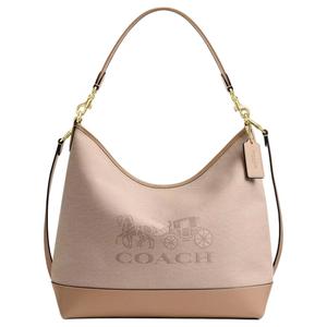 COACH Льняная сумка через плечо с кожаными вставками большая женская хаки