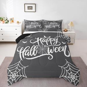 Erosebridal Готический комплект постельного белья Halloween с паутиной и летучими мышами, серо-белый, для детей и взрослых, Grey White