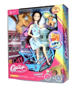 Кукла на велосипеде с собакой-скейтбордом Inna marka