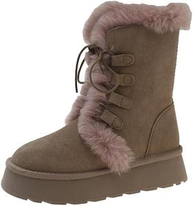 Женские утепленные зимние ботинки без застежки с меховой подкладкой, противоскользящие, шнурованные, для улицы, ботильоны Generic, Khaki