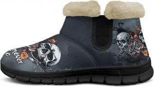 Сапожки с черепом для женщин и мужчин, водонепроницаемые, теплые, пушистые, ботильоны на зиму, для улицы, против скольжения, размеры США 6-12 Pointodoor, Skull Flower Flame