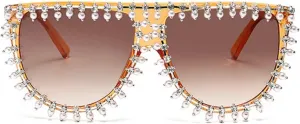 Женские солнцезащитные очки Melrose Luxury Diamond Sunglasses Retro Rhinestone Sun Glasses for Lady Vintage Trendy Shades Female 5693, Orange