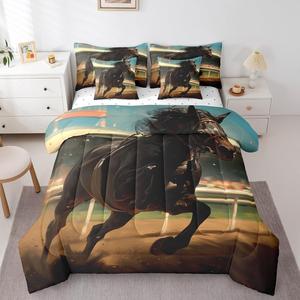 Erosebridal Комплект постельного белья Galloping Horse для детей с принтом лошадей в деревенском стиле, Black and Blue