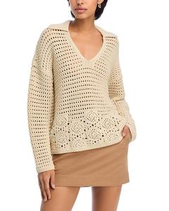 Вязаный поло-свитер с V-образным вырезом - эксклюзив AQUA, коричневый/бежевый