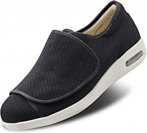 Мужские диабетические туфли с дополнительной шириной, легко надеваются и снимаются, кроссовки для ходьбы с воздушной подушкой и дышащей сеткой, поддержка для пожилых мужчин, при отеках ног, отеке, плантарном фасциите, светло-серые No Brand, черный