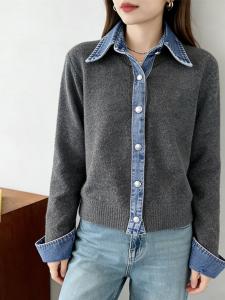 Многослойный вязаный топ в стиле джинсовой рубашки для женщин