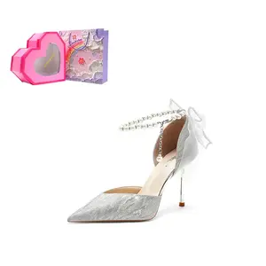 Crelinkxlat Стройные каблуки на высоком каблуке женские серебристые в коробке с серебряным сердцем, цвет Silver Heart Box