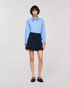 Короткая плиссированная юбка в полоску Sandro, темно-синий