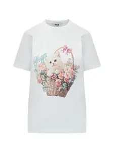 Футболка с цветочным принтом и изображением котенка Msgm, белый
