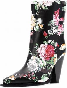 Женские стильные ботильоны Miss Left с заостренным носком и высокой шнуровкой, на высоком толстом каблуке, удобные повседневные короткие ботинки, размеры 4-16 US, Flower Print
